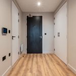 Modern hallway with wooden flooring.