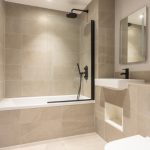 Modern bathroom with sleek design.