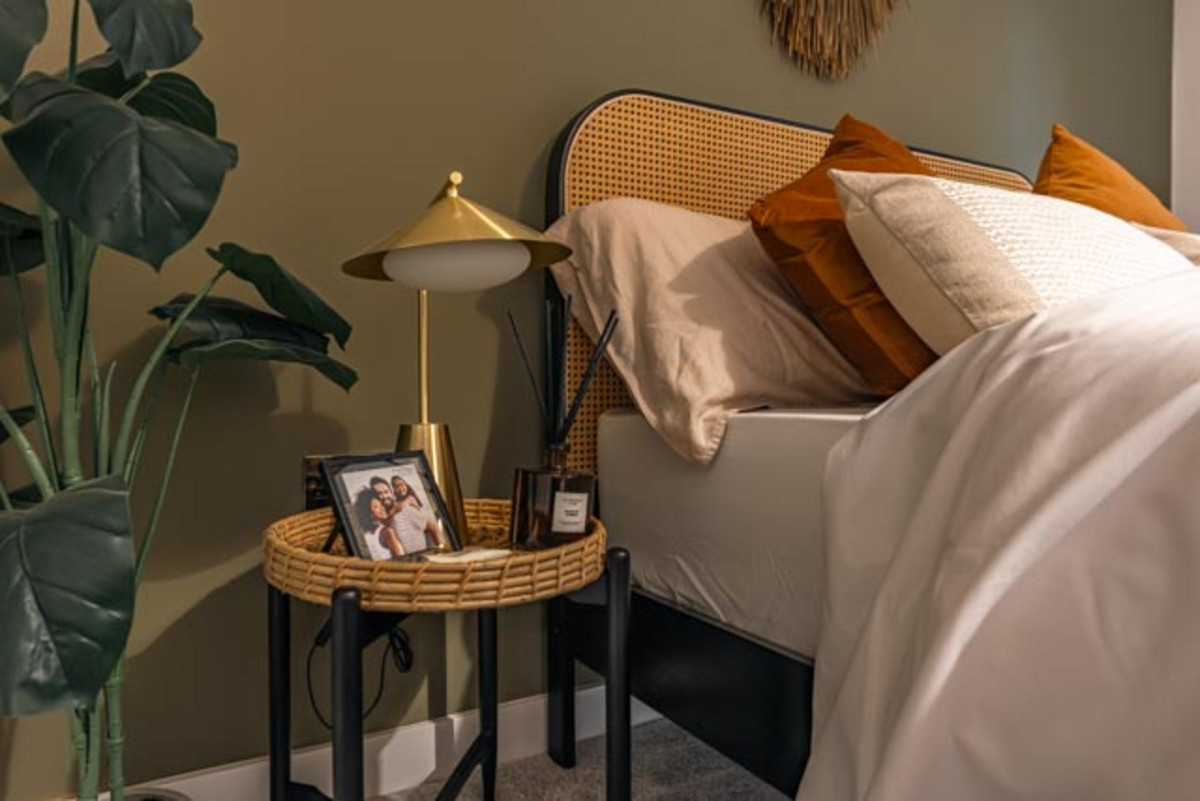Stylish bedroom with modern decor.