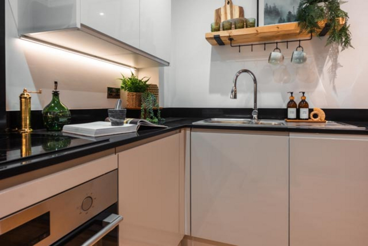 Modern kitchen with sleek design elements.