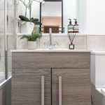 Modern bathroom with stylish fixtures.