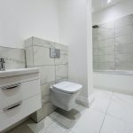 Modern bathroom with sleek design.