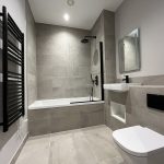 Modern bathroom with sleek design.
