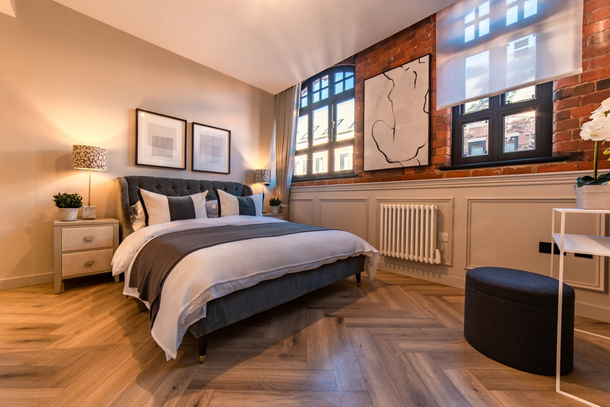 Stylish bedroom with modern decor.