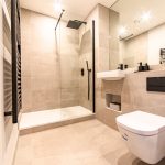 Modern bathroom with sleek design.