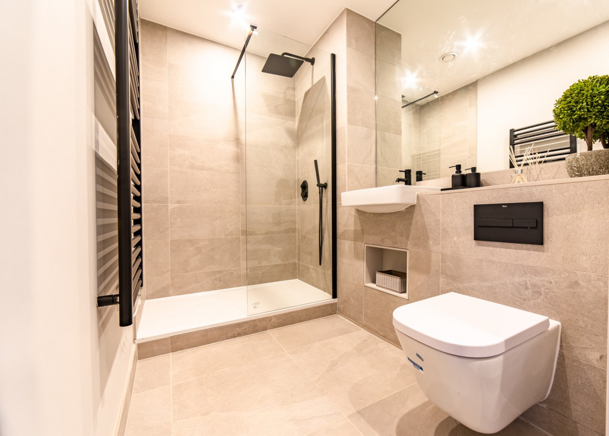 Modern bathroom with sleek design.