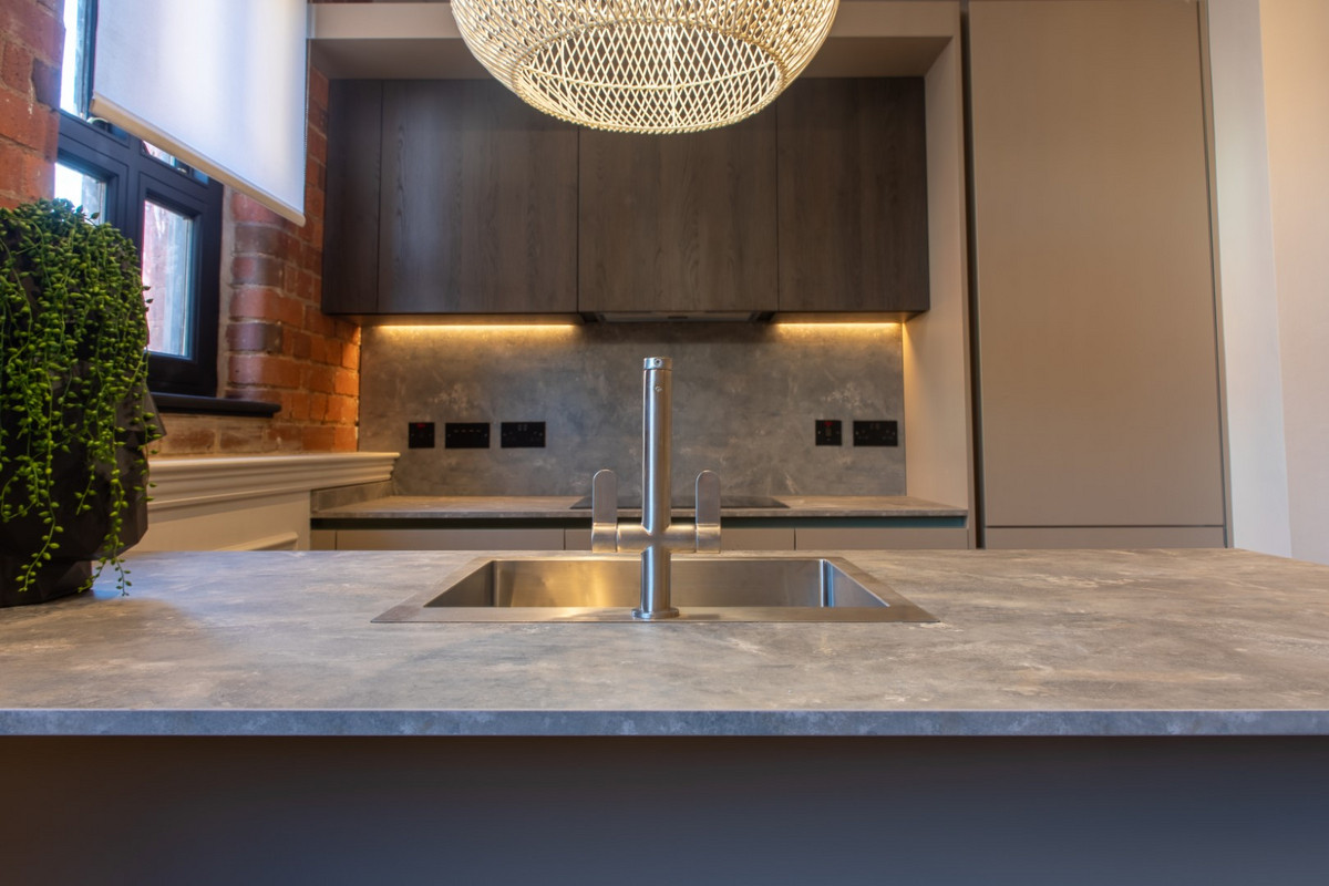 Modern kitchen with stylish features.