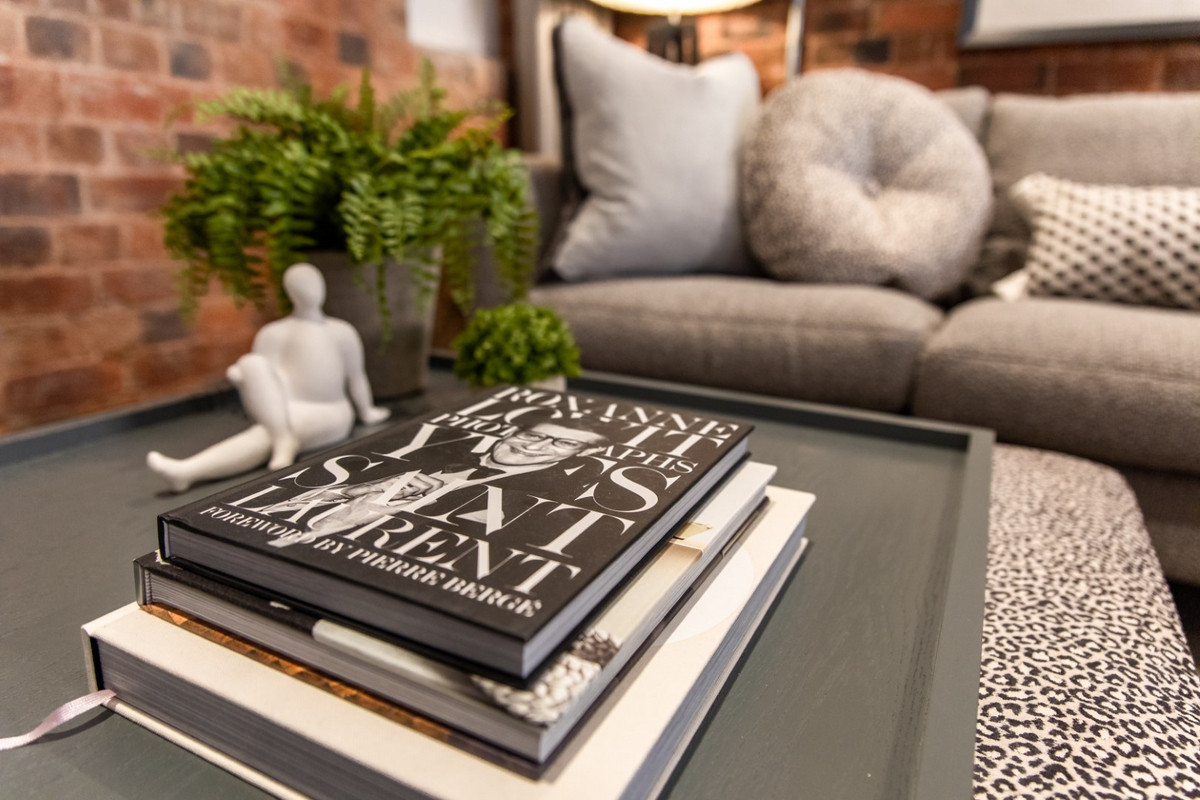 Stylish living room with decorative books.