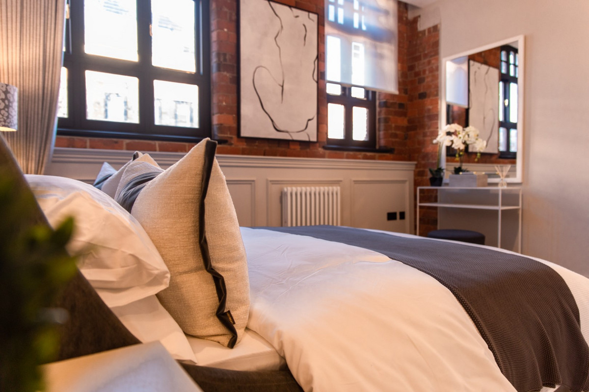 Stylish bedroom with modern decor.