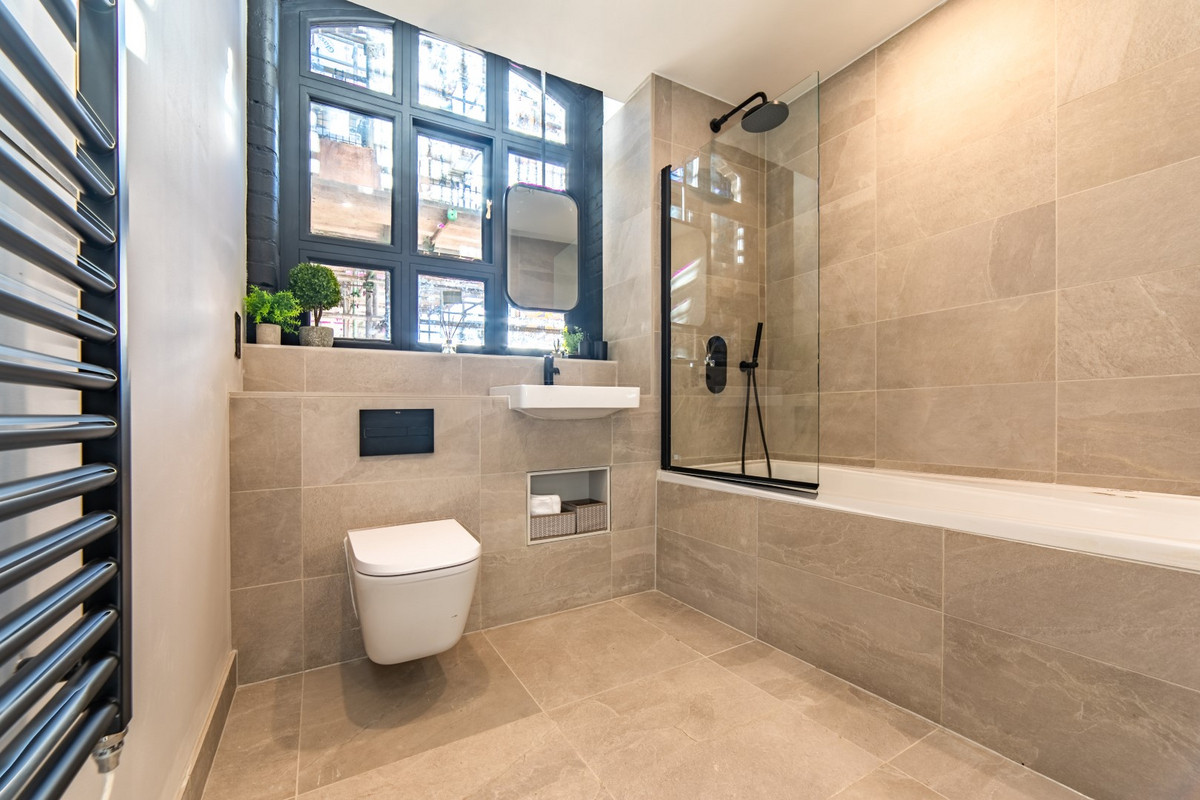 Modern bathroom with sleek design.