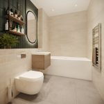 Modern bathroom with minimalist design.