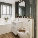 Modern bathroom with stylish fixtures.