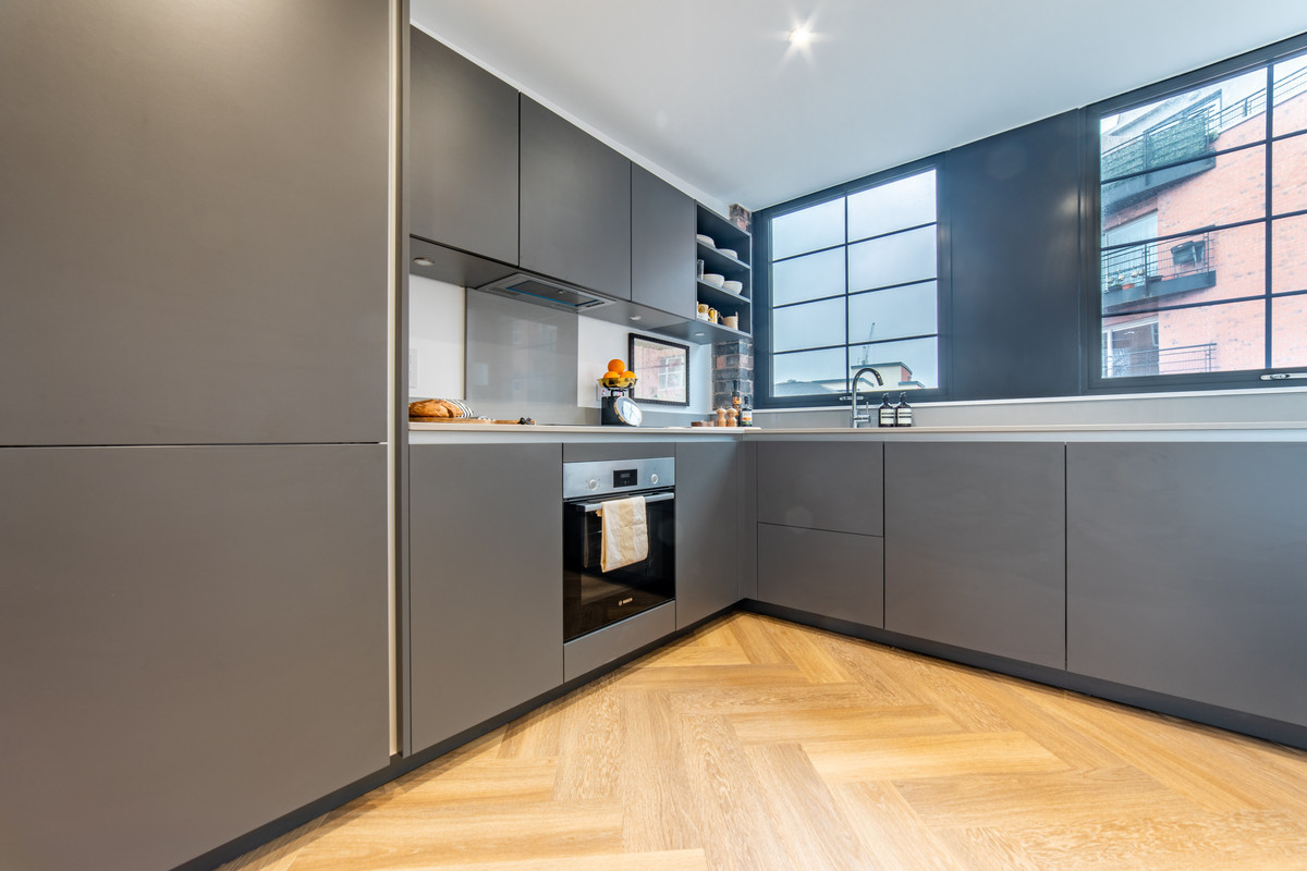 Modern kitchen with sleek cabinetry.