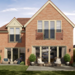 Modern brick house with garden patio