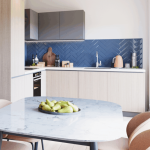 Modern kitchen with stylish furnishings.