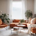 Modern living room with orange furniture