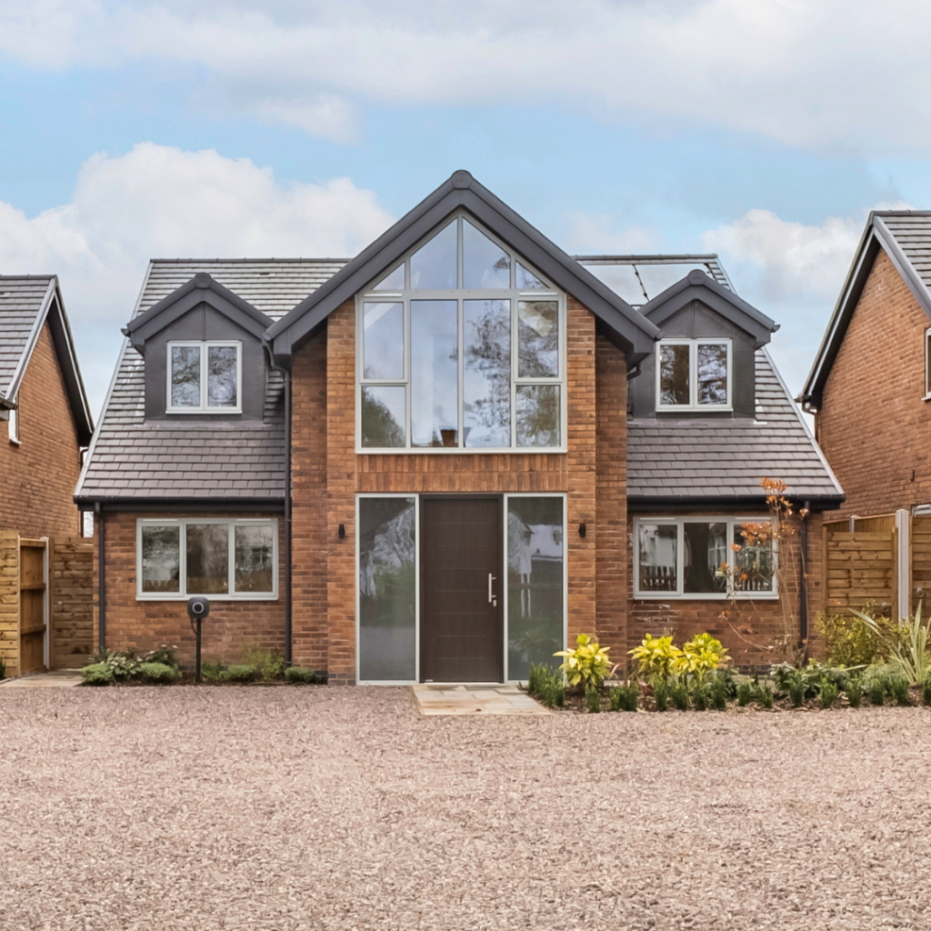 Modern house with large windows in Stratford Upon Avon.