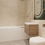 Modern bathroom with minimalist design.
