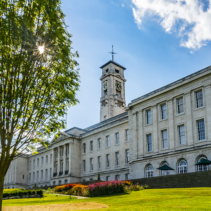 University building with clock tower.