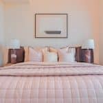 Modern bedroom with pink decor