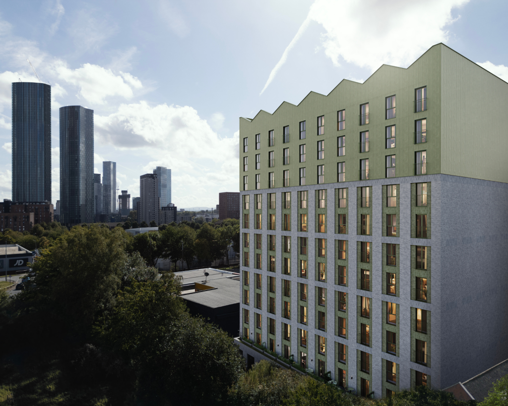 View of Viridian Manchester against the Manchester Skyline