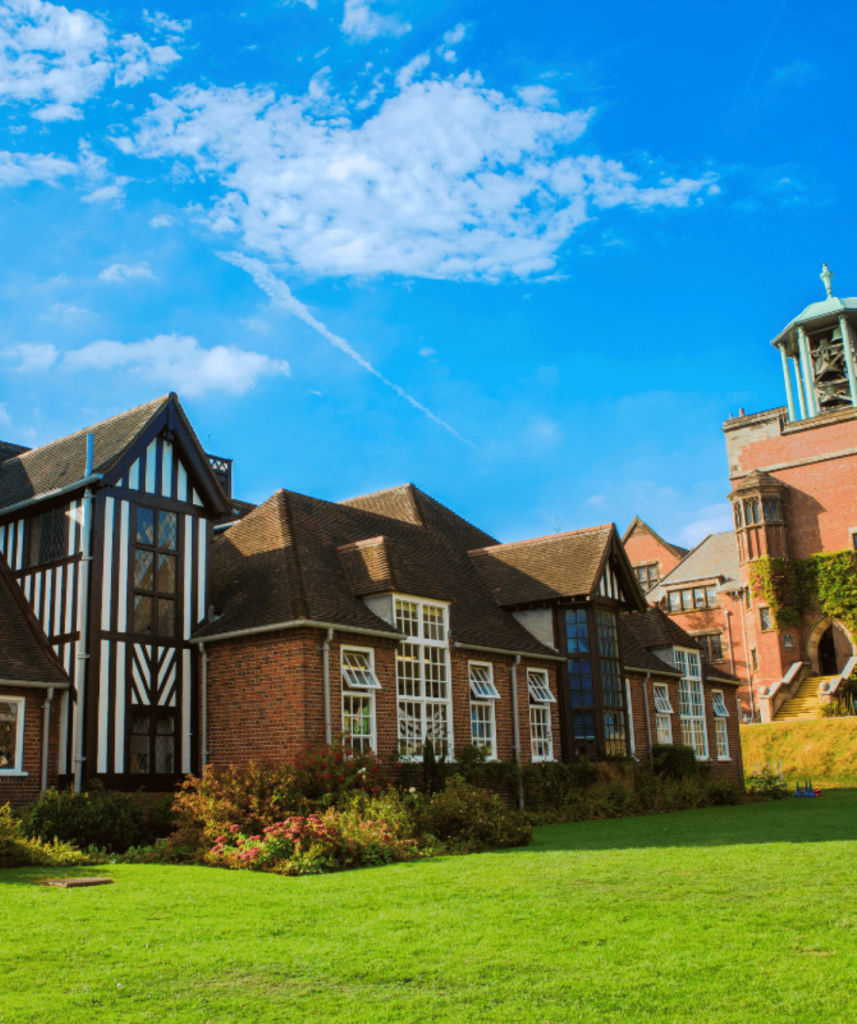 Historic buildings against a blue sky.