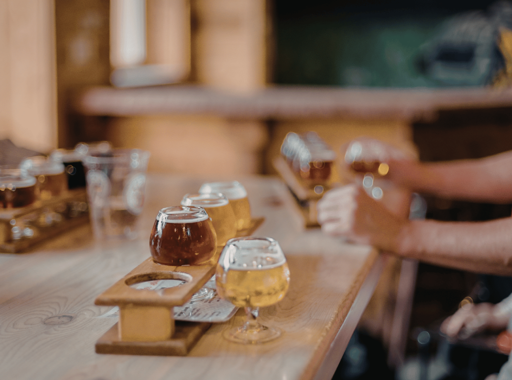 Variety of craft beers on table